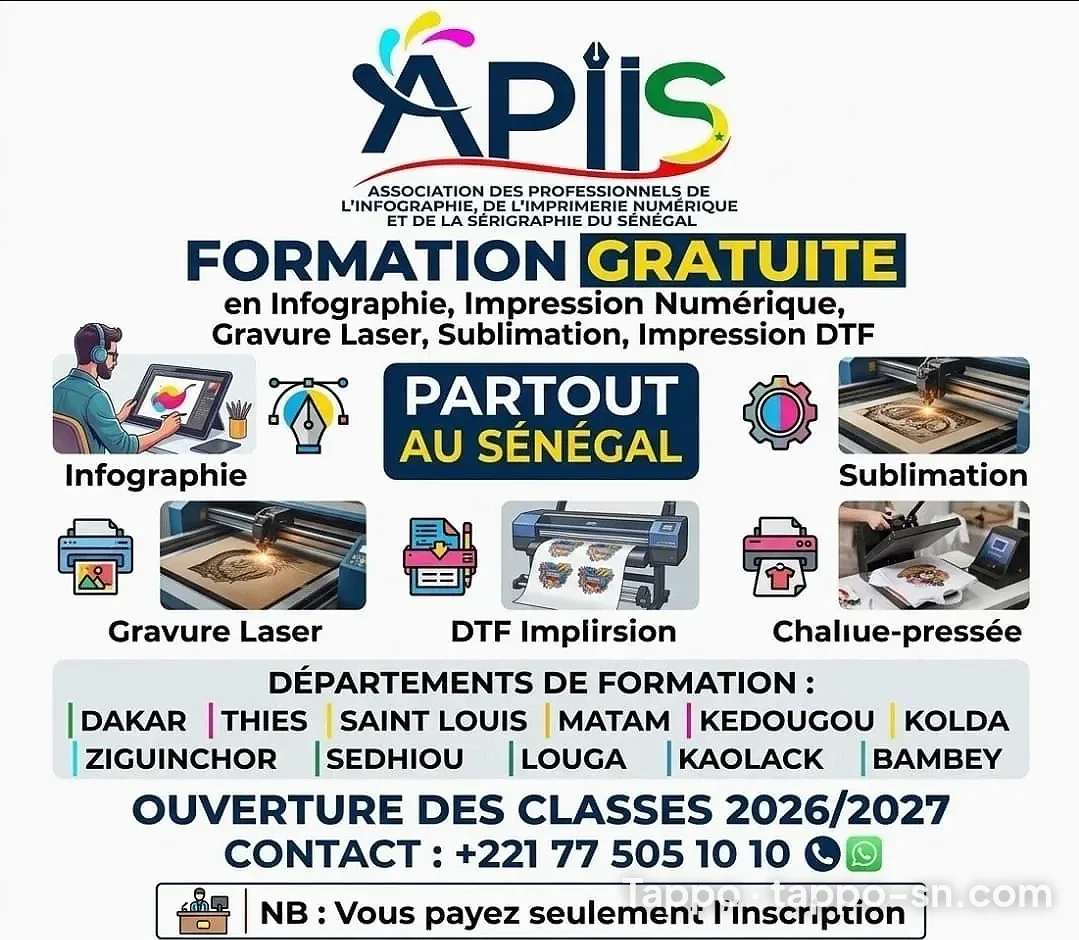 Formation Gratuite APIIS – Infographie, Impression, Gravure Laser, Sub à Dakar – photo 1