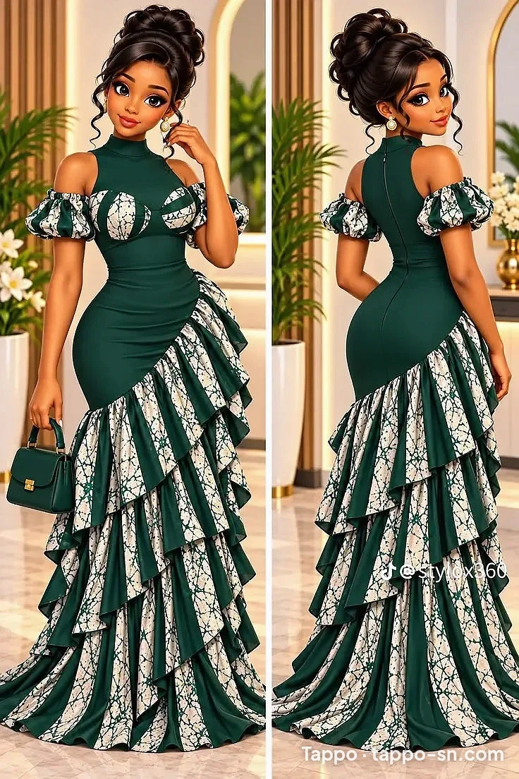 Robe longue femme en wax vert - Dakar à vendre à Dakar – photo 1