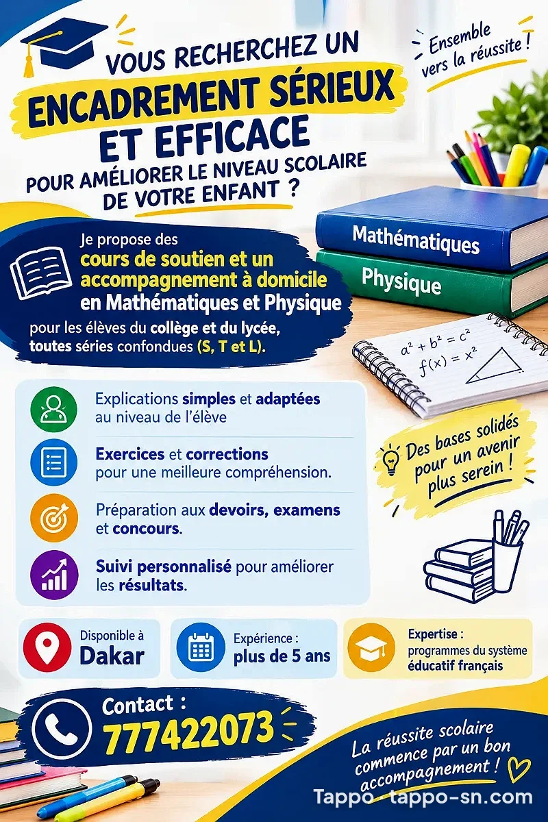 Encadrement à domicile en maths et physique par Ingénieure à Dakar – photo 1