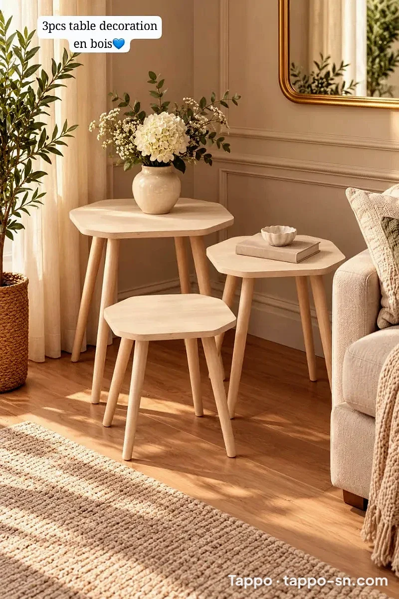 Lot de 3 tables de décoration en bois à vendre à Dakar – photo 1