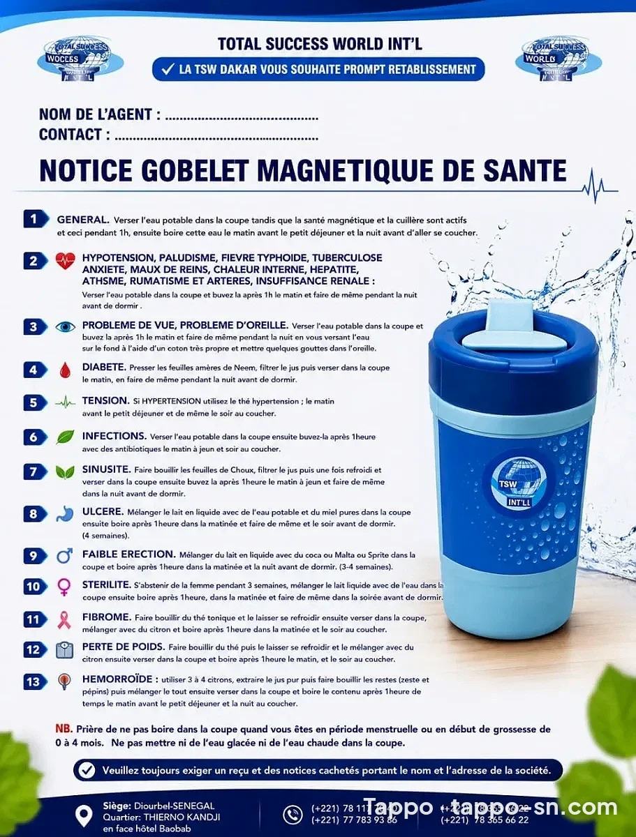 Gobelet Magnétique de Santé TSW – Votre allié bien-être au quotidien à vendre à Mbour – photo 1