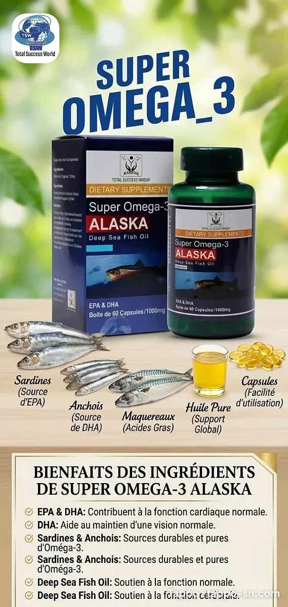 Super Omega-3 Alaska – Huile de poisson pure (60 gélules) à vendre à Mbour – photo 1